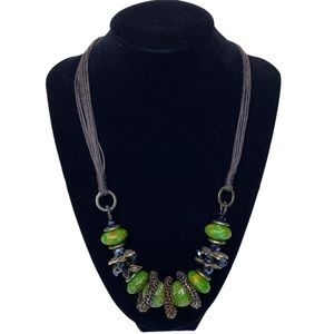 Women’s Necklace Statement Chunky Fun Green Beads Corded Lobster Claw Unique